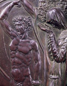 Perseus resgatando Andromeda, detalhe de um homem gritando bronze