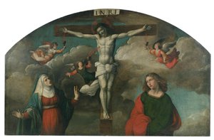 Crucificação com a Virgem e São João Batista de Benvenuto Tisi da Garofalo