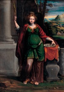 Santa Luzia (de Siracusa) (início do século IV) segurando um tabuleiro com dois olhos (Santa Luzia) - Pintura de Benvenuto Tisi da Garofalo (Il Garolafo) (1481-1559), óleo sobre madeira, 63x44 cm