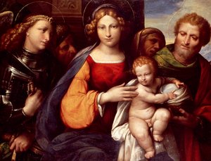 Virgem com Criança e os Santos Miguel e José de Benvenuto Tisi da Garofalo