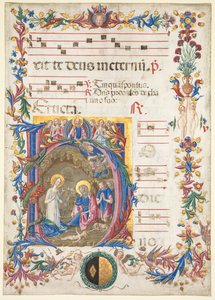 Folha única de um antifonário: H [odie nobis] inicial com The Nativity de Benvenuto di Giovanni