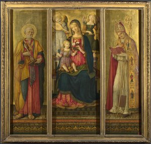 Virgem e Criança com Santos Pedro e Nicolau, 1479 de Benvenuto di Giovanni