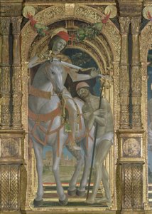 St. Martin compartilhando sua capa com o mendigo, detalhe de um políptico, 1485
