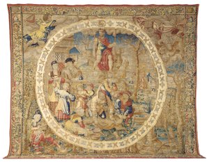 Tapeçaria alegórica de Bruxelas representando o mês de dezembro de "Os meses do medalhão", c.1525 de Bernard van Orley
