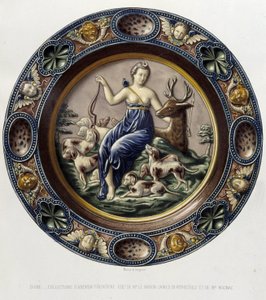 Diane (Artemis) chasseresse - Plat céramique, em "The work of Bernard Palissy" de C. Delange e C. Borneman, Paris