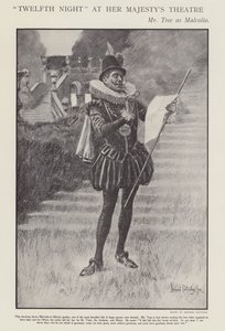 Herbert Beerbohm Tree como Malvolio numa produção da Twelth Night de Shakespeare no Her Majesty