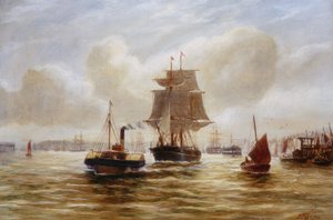 Rebocador de vapor Rebocando um navio na foz do Tyne