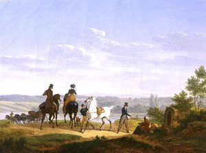 Paisagem com figuras e cavalos