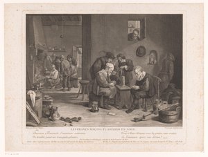 Interior da pousada com figuras de jogo de cartas Les Francs Maçons Flamands en Loge (título no objeto) de Bernard François Lépicié