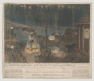 Fogos de artifício em Covent Garden, 1809 (gravura e aquatinta, coloridas à mão) de Bernard II Lens