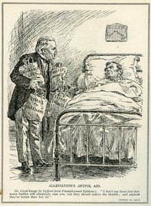 O Dr. Lloyd George propõe curar o doente da epidemia de desemprego com quatro garrafas de água quente, 