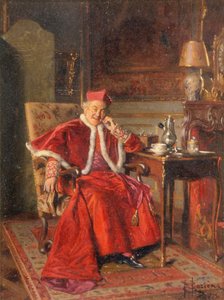 Cardeal ao café, c.1895 (óleo sobre tábua) de Bernard Louis Borione