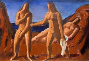 Grupo de banhistas (óleo a bordo)