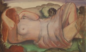 Reclinado nu numa paisagem, c.1940 (guache, aguarela e lápis)