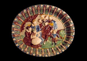 Um prato representando Henri IV e sua família. Cerâmica em terra vidrada por Bernard Palissy (1510-1589)