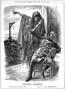 Punch cartoon no naufrágio do Lusitania, 1915