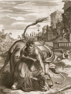 Achelous na forma de um touro é vencido por Hércules, 1731 de Bernard Picart