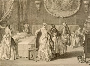 Bênção da cama de casamento, ilustração de &39;cerimônias religiosas e costumes&39;, 1724 de Bernard Picart