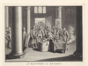 Batismo Infantil na Rússia, 1732 de Bernard Picart