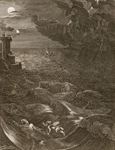 Leander nada sobre o Helesponto para encontrar seu herói amante, 1730 de Bernard Picart