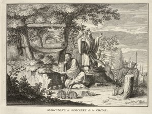 Magos e Feiticeiros da China, de Cerimônias e Costumes Religiosos de Todos os Povos do Mundo, pub.1736 de Bernard Picart
