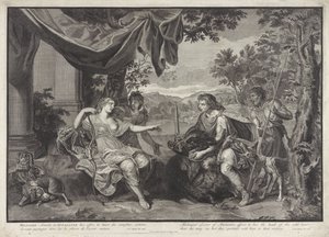 Meleager dá a cabeça do javali da Caledônia para Atalanta História de Meleager (título da série) de Bernard Picart