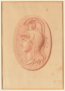 Um de quatro estudos após os cameos, três com retratos de perfil clássico e um com um relevo fragmentado de Cupido e dois leões a desenhar uma carruagem (giz vermelho sobre papel) de Bernard Picart