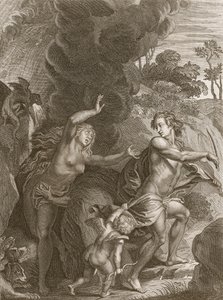Orfeu, liderando Eurydice do inferno, olha para trás e perde a eternidade, 1731 de Bernard Picart