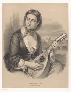 Mulher tocando bandolim Grandes estudos em dois tipos de giz (título da série) Grande étude aux deux crayons (título da série no objeto)