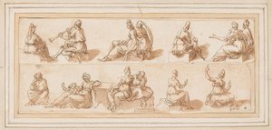 Folha de desenho com várias figuras de Bernard Salomon