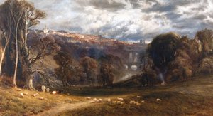 Uma vista de Knaresborough (aguarela e cor-de-rosa)