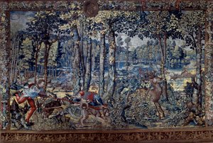 Pendurar as caçadas de Maximilian conhecidas como "Belas caçadas de Guise": Agosto, a Virgem, A caça ao veado, os incubatórios - Tapeçaria de Bernard van Orley (Barend, Barent, Bernaert van Brussel