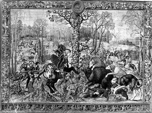 As Caçadas de Maximiliano, Capricórnio: A Caçada ao Javali, 1521-33 (ver também 70347-50) de Bernard van after Orley