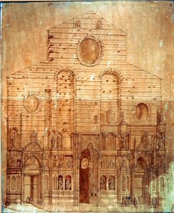 Fachada da catedral (duomo) de Florença. Desenho em caneta e sangue de Bernardino Poccetti (Bernardino Barbatelli) (1548-1612) Dim. 101x58 cm Florença, Museo del 