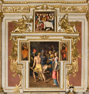 Capela de Nossa Senhora do Povo, Segundo vão norte, Bernardino Campi, Decolação do Batista 1569, Aos lados São Pedro e São Paulo 1520-30, Bernardino Campi, Banquete de Herodes 1569