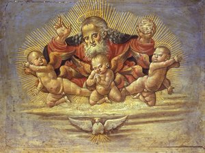 Parte de um Pedaço de Altar representando Deus Pai com Três Anjos, c.1500 (têmpera sobre madeira)