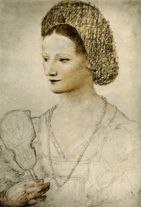 Retrato, de, um, mulher desconhecida, com, um, ventilador