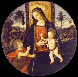 Virgem e criança com João Batista quando menino, 1490-1500 de Bernardino Pinturicchio