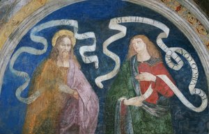 O Apóstolo André e o Profeta Isaías - O Apóstolo André e o Profeta Isaías, de Pinturicchio, Bernardino, Oficina de (1454-1513). Fresco