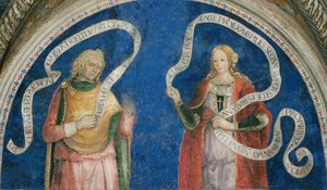 Le profèthe Ezechiel et la sibylle cimmerienne - O Profeta Ezequiel e a Sibila Cimmeriana, por Pinturicchio, Bernardino, Workshop de (1454-1513). Fresco