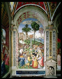 Aeneas Sylvius Piccolomini (1405-64) apresenta Eleonora de Aragão a Frederick III (1415-93) em 24 de Fevereiro de 1452 (fresco) de Bernardino di Betto Pinturicchio
