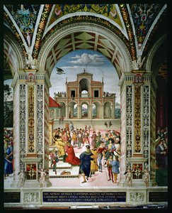 Aeneas Sylvius Piccolomini (1405-64) é Laureado Poeta Coroa por Frederick III (1415-93) em 1442 de Bernardino di Betto Pinturicchio