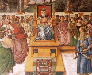 Enea Silvio Piccolomini encontrando o Rei James I da Escócia, detalhe das Histórias de Pio II de Bernardino di Betto Pinturicchio