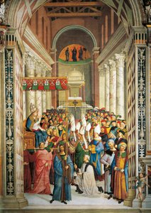 Itália, Siena, Catedral, Biblioteca Piccolomini, Coroação do Papa Pio II, detalhe de Histórias de Pio II