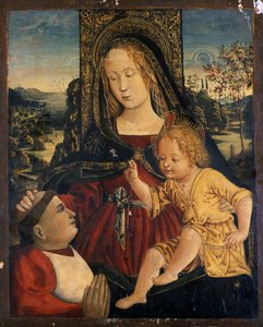 Madonna e criança com um cardeal como um benfeitor, c.1500 (tempera em madeira de álamo)