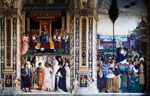 Pio II chegando a Ancona para iniciar a cruzada (século XVI), afresco de Pinturicchio (1452-1513), Biblioteca Piccolomini, Catedral de Siena, Toscana, Itália de Bernardino di Betto Pinturicchio