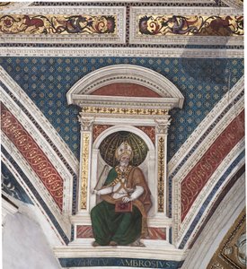 Santo Ambrósio, detalhe dos Doutores da Igreja (fresco de Bernardino di Betto Pinturicchio