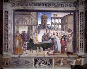 História de São Bernardino, a morte do santo (Fresco, c.1486) de Bernardino di Betto Pinturicchio