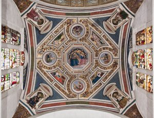 A Coroação da Virgem "Os Quatro Evangelistas" "As Sibilas" e "Os Doutores da Igreja" Abóbada do coro feita por Pinturicchio (Bernardino di Betto) (1454-1513) - 1508-1510 Basílica de Santa Maria del Popolo (Igreja de Santa Maria del Pop de Bernardino di Betto Pinturicchio