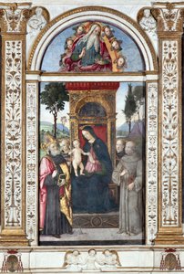 Virgem com criança e Santo Agostinho, São Francisco e Santo António de Pádua - Fresco de Pinturicchio (Bernardino di Betto) (1454-1513) 1484-1492 Roma, Basílica de Santa Maria del Popolo (Igreja de Santa Maria del Popolo), Capela Basso della Rovere Itália